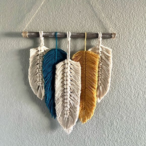 Boho Macrame Feather Wall Decor - Picture 1 of 5